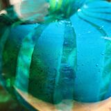 Vintage 1976 Mdina Glass Ming Bulbous Vase Blue and Yellow Swirl Hand Blown