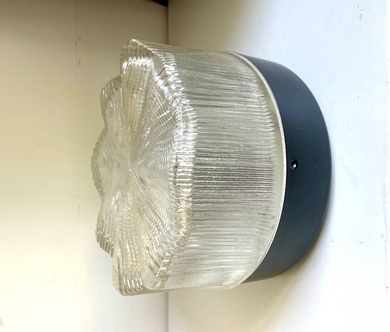 Vintage Scandinavian Midcentury wall or ceiling light in metal & glass