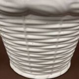 White enameled ceramic cachepot with woven wicker decoration