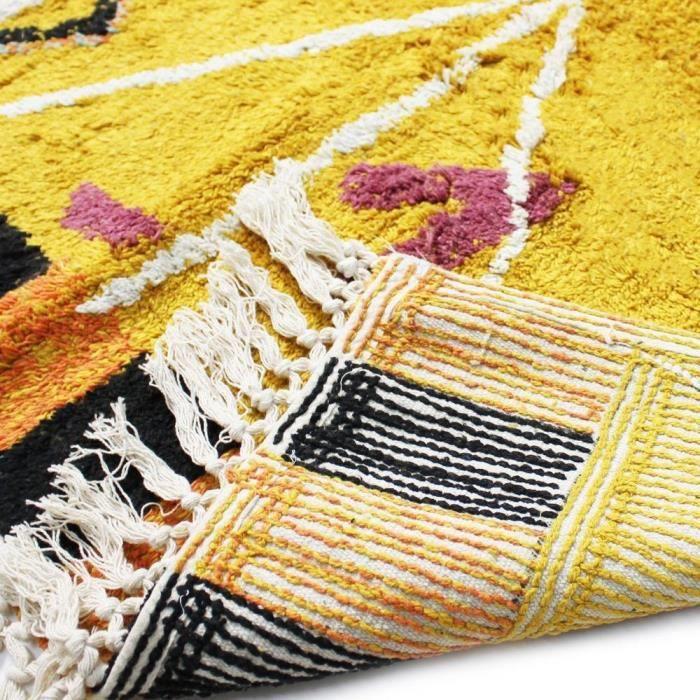 Yellow Berber carpet Azilal cotton 80X180 cm