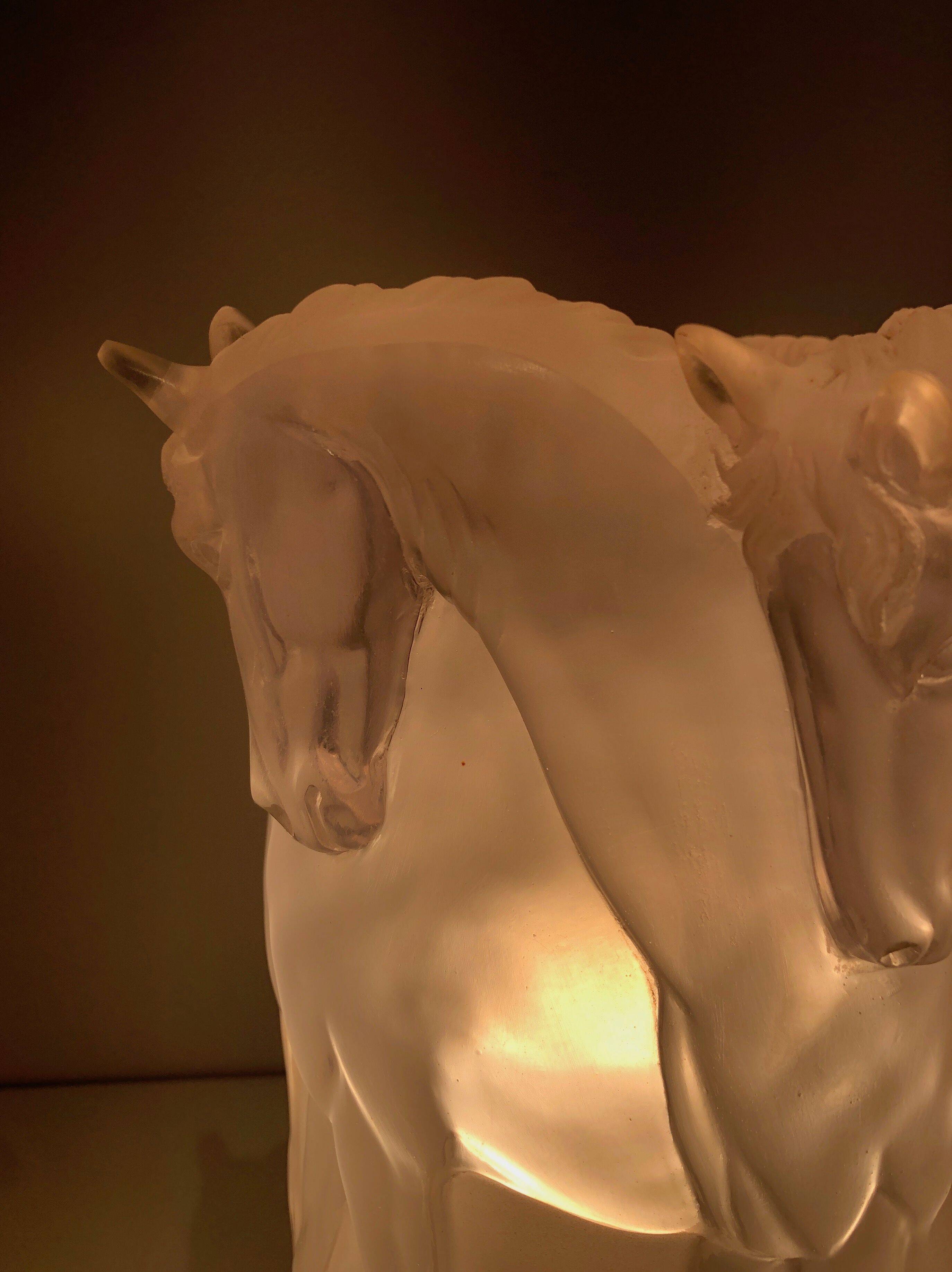 Plexiglass horse lamp in the style of Lalique.