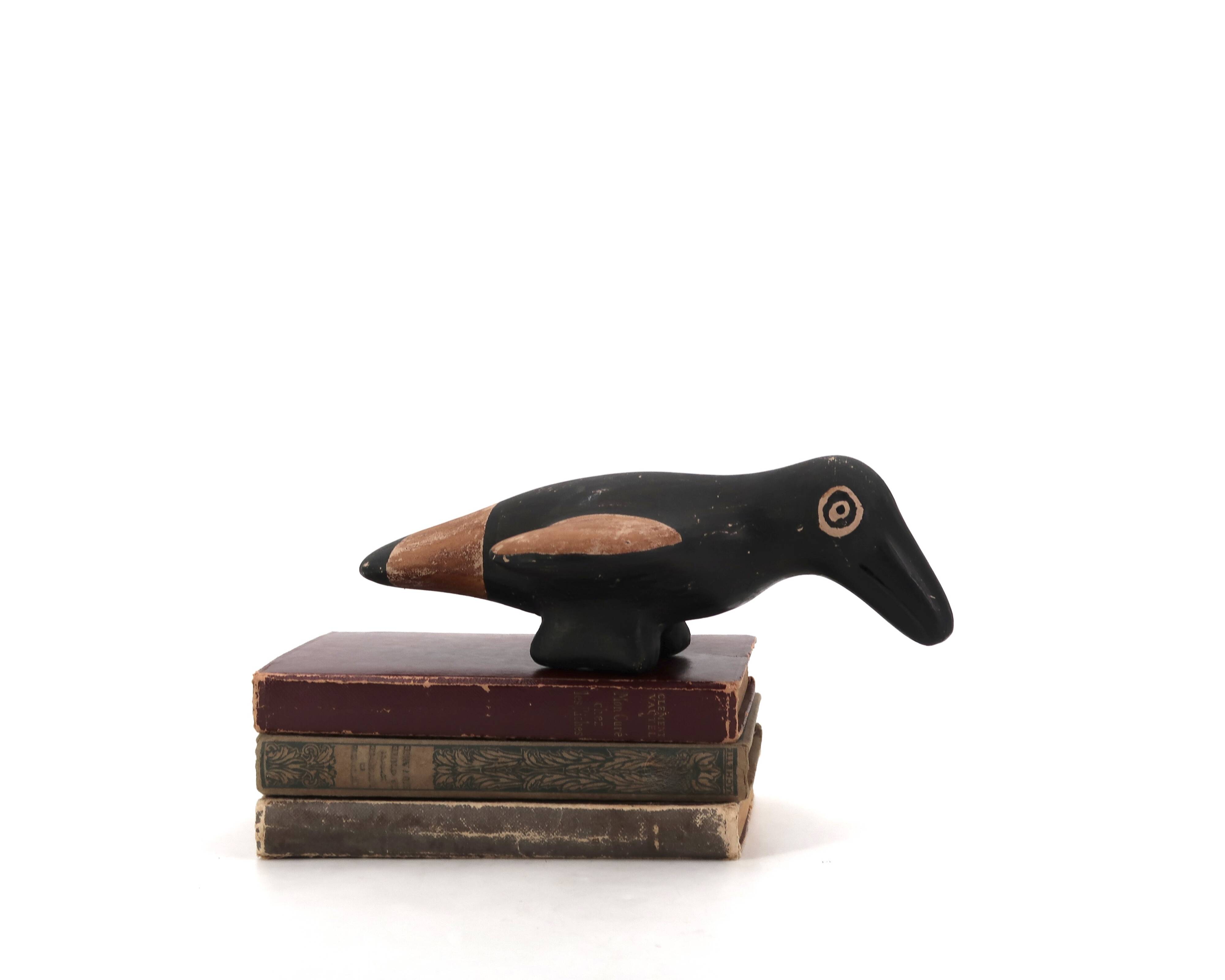 Black and brown folk bird in ceramic, Mexico Peru 1970s