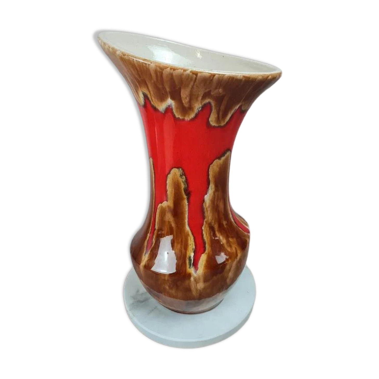 Large vintage vase signed Baudin 83 – red and brown enamelled