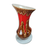 Large vintage vase signed Baudin 83 – red and brown enamelled