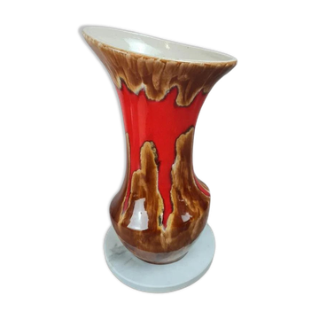 Grand vase vintage signé Baudin 83 – émaillé rouge et brun