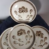 6 dessert plates glazed stoneware from Sarreguemines, Art workshop, model Jocelyne - vintage