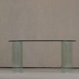 Vintage oval tempered glass dining table by Fiam, Italy 1980s