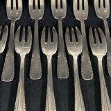 Suite de 12 fourchettes à dessert gâteaux en métal argenté design Vintage 1