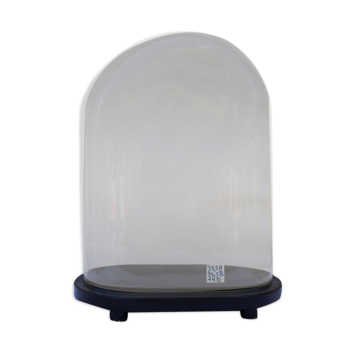 Old oval glass globe 35.5 cm high black foot