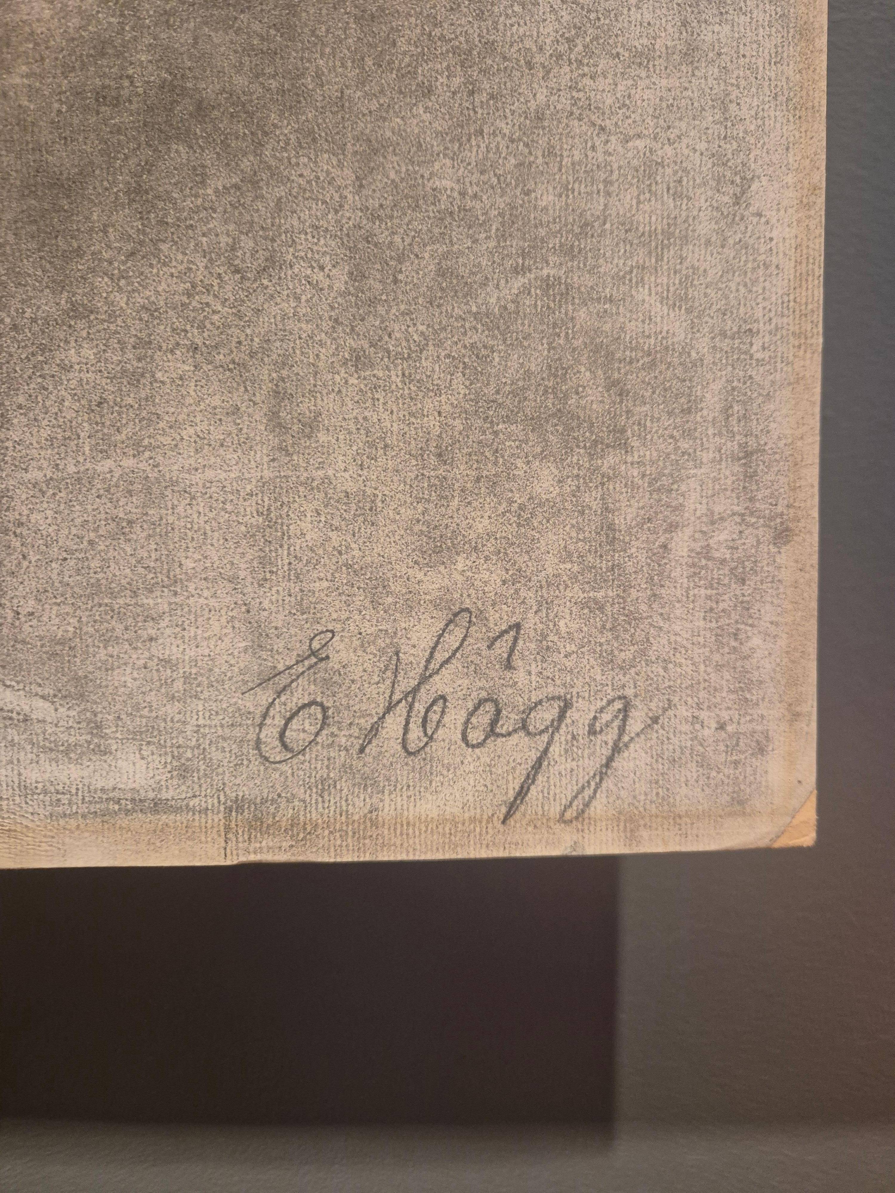 Étude de nu / Dessin au fusain d'Ellen Hägg, signé et daté -(18)94.