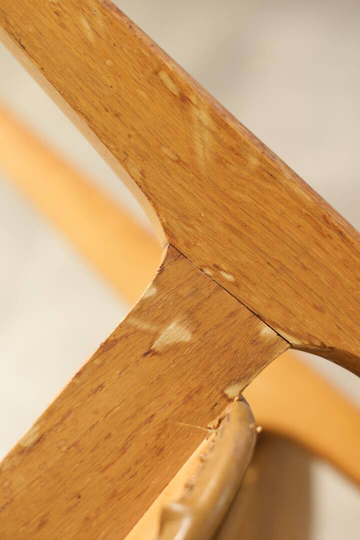 Trio of vintage 6157 chairs by Roger Landault leather and wood 1950