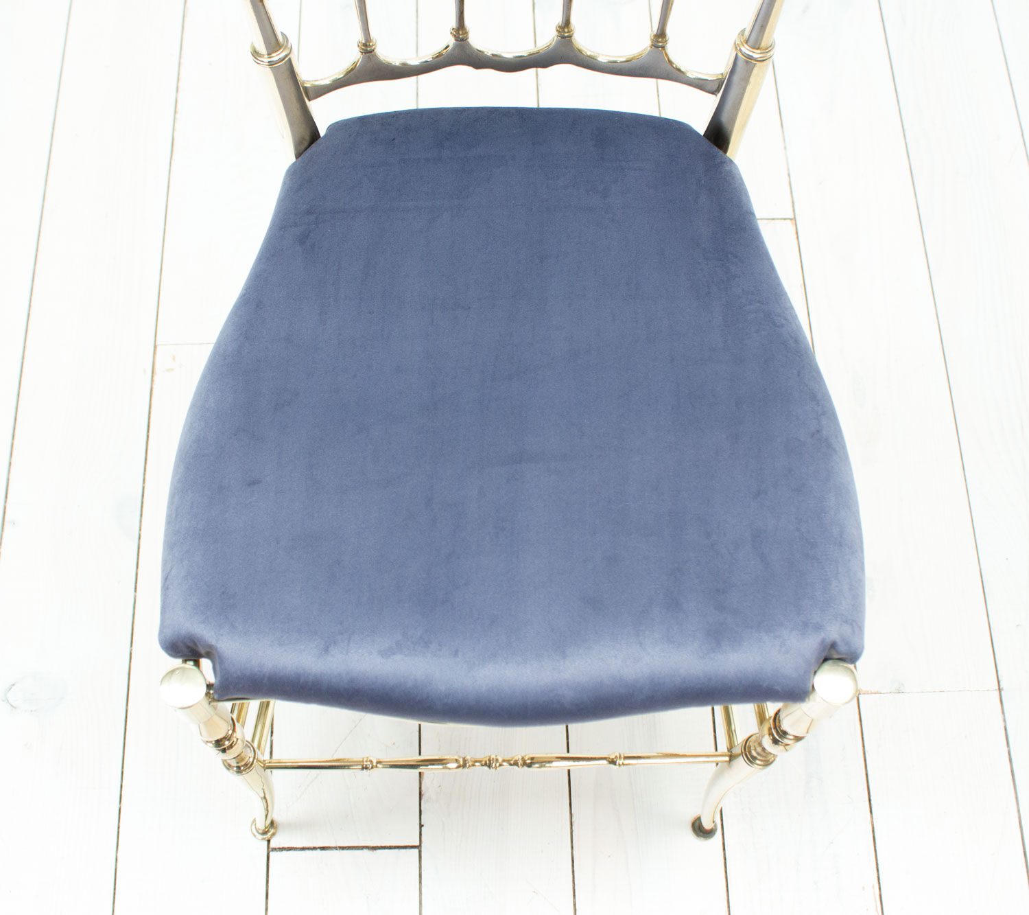 Italian Chiavari brass & blue velvet chair, 1950s