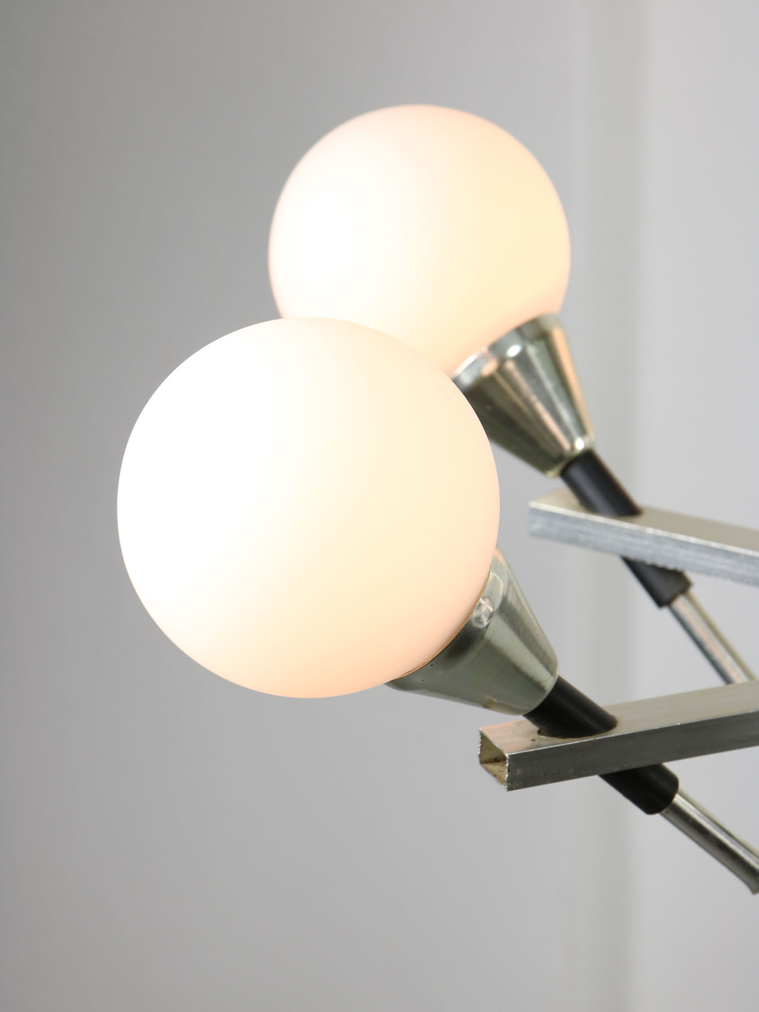 Italian Space-age Aluminum and Opaline Glass Chandelier