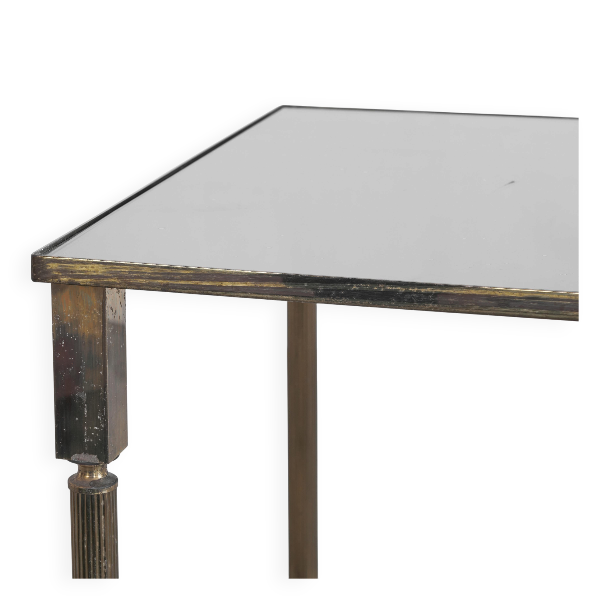 Table basse en laiton patiné et verre Maison Charles années 1960