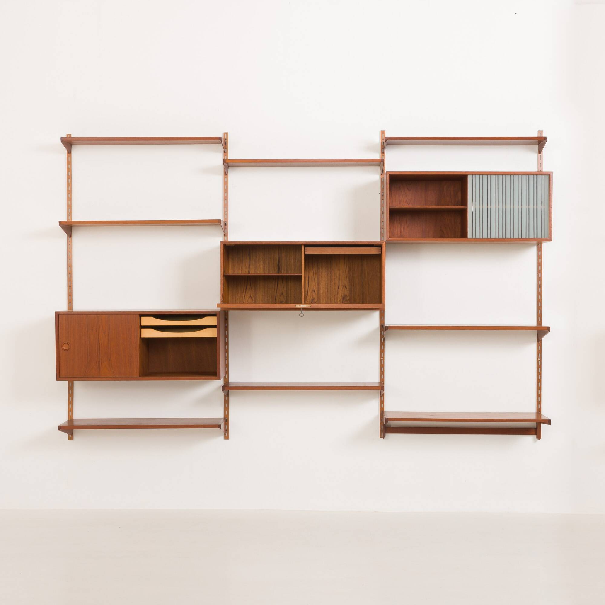Three-compartment teak wall cabinet by Kai Kristiansen for FM Mobler, Denmark, 1960s