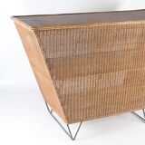 Wicker and iron bar with 2 stools