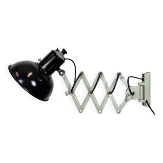 Industrial Black Enamel Scissor Wall Lamp, 1950s