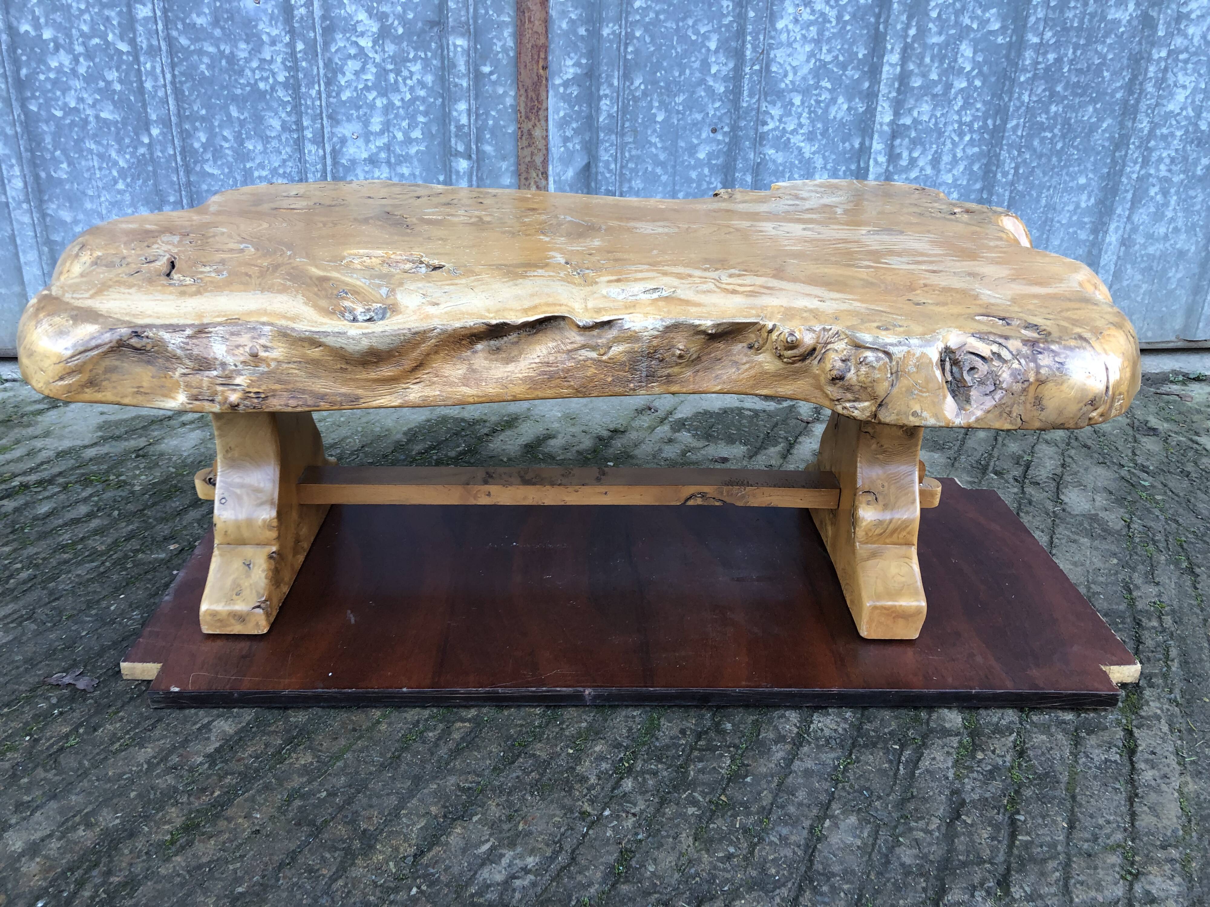 Handcrafted Brutalist coffee table in solid elm