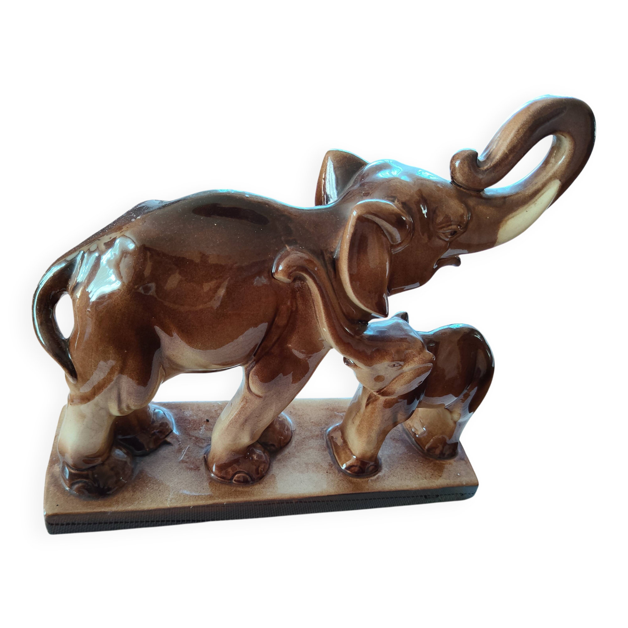 Sculpture Elephant and its Elephant Calf Charles Lemanceau / Saint-Clément