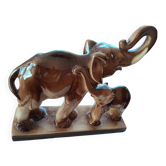 Sculpture Elephant and its Elephant Calf Charles Lemanceau / Saint-Clément