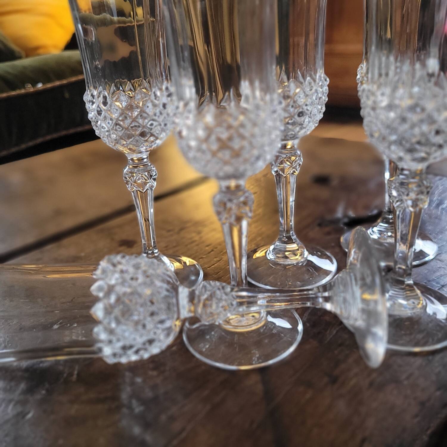 Set of 8 cut crystal flutes from the 70s-80s.