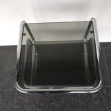 2 side tables in chrome and smoked glass
