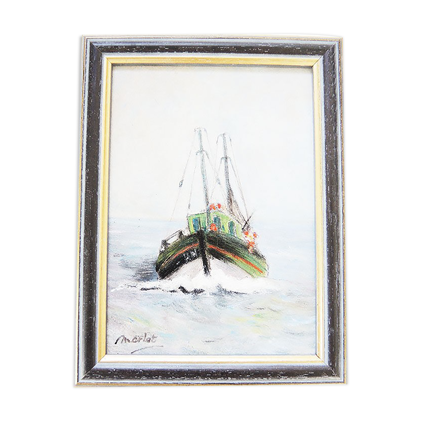 Oil on Wood Framed and Signed Henri Merlet : Fishing Boat of Face
