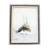 Oil on Wood Framed and Signed Henri Merlet : Fishing Boat of Face