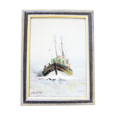 Oil on Wood Framed and Signed Henri Merlet : Fishing Boat of Face