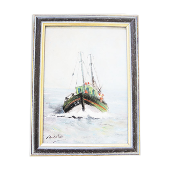 Oil on Wood Framed and Signed Henri Merlet : Fishing Boat of Face