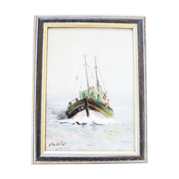 Oil on Wood Framed and Signed Henri Merlet : Fishing Boat of Face