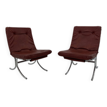 Set of Vintage Lounge Chairs in Chrome and Vinyl, 1970s