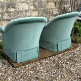 Paire de fauteuils crapaud velours vert d’eau 1970