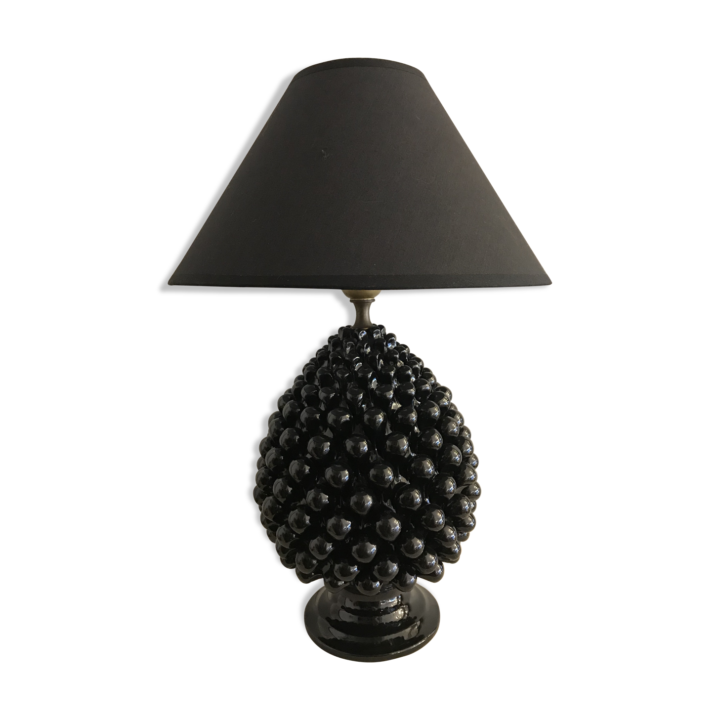 Black Italian ceramic pigna lamp 1970