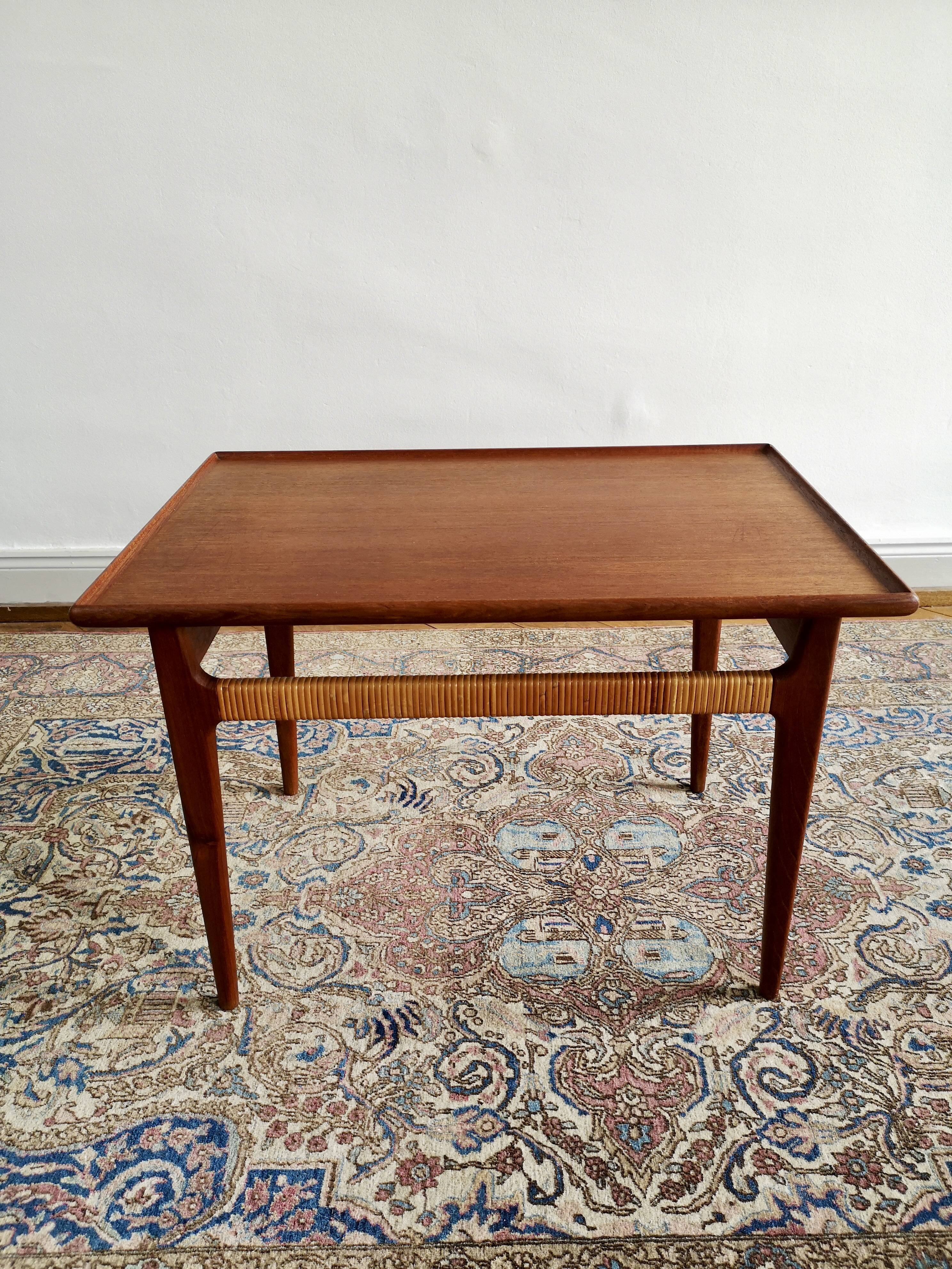 Scandinavian coffee table 60's teak and wicker