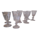 Set of 9 small cut glass stemmed glasses from the 1930s, in various sizes.