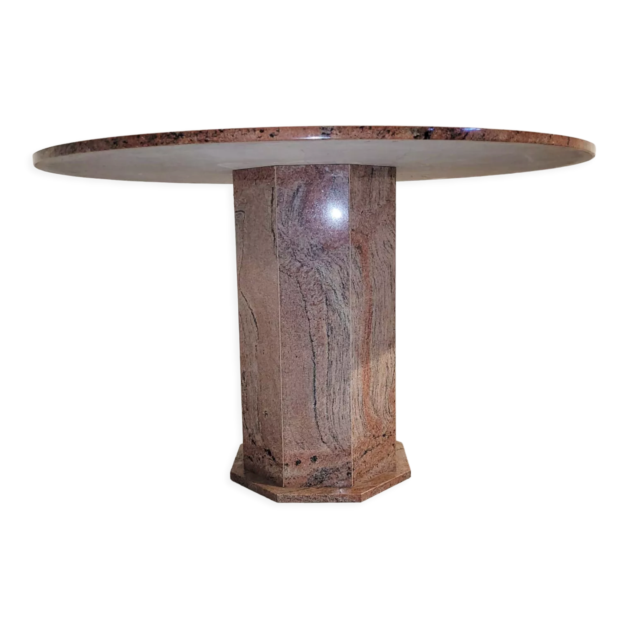 Vintage round granite center table, 1970s