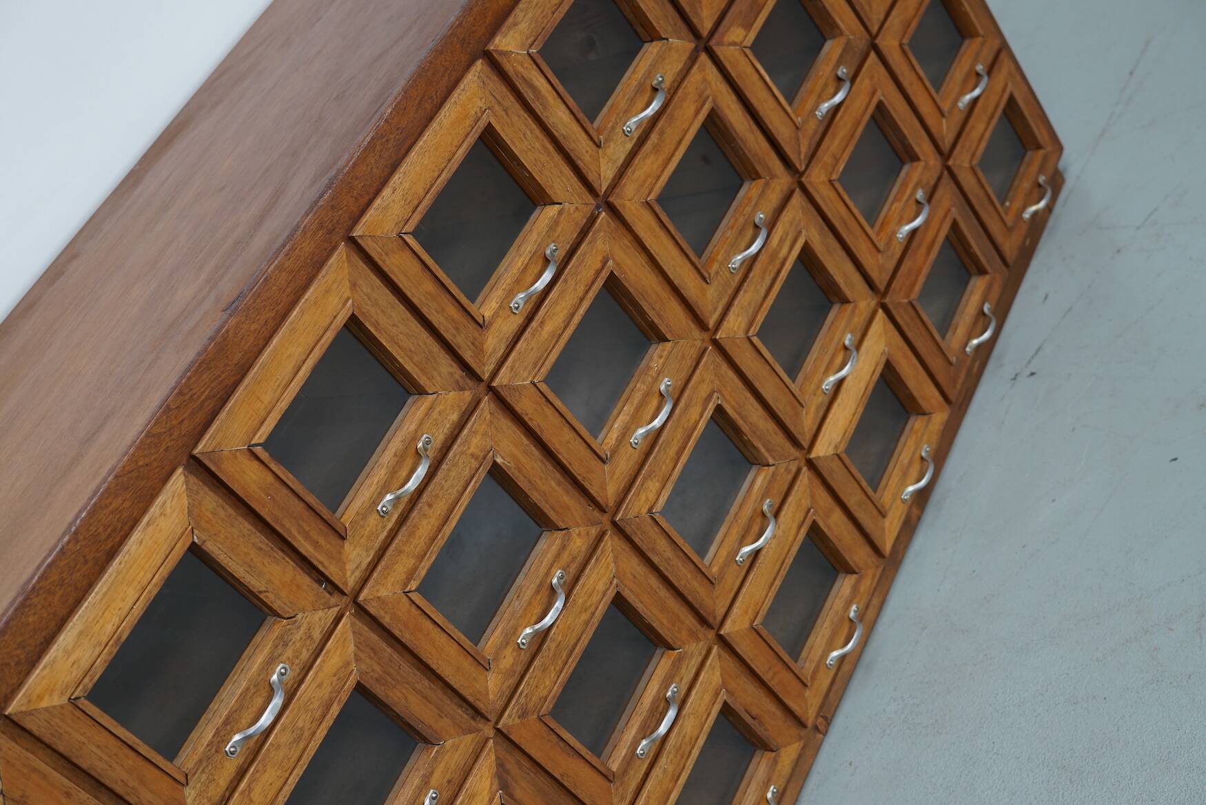 Vintage Dutch Beech Haberdashery Shop Cabinet / Vitrine, 1950s