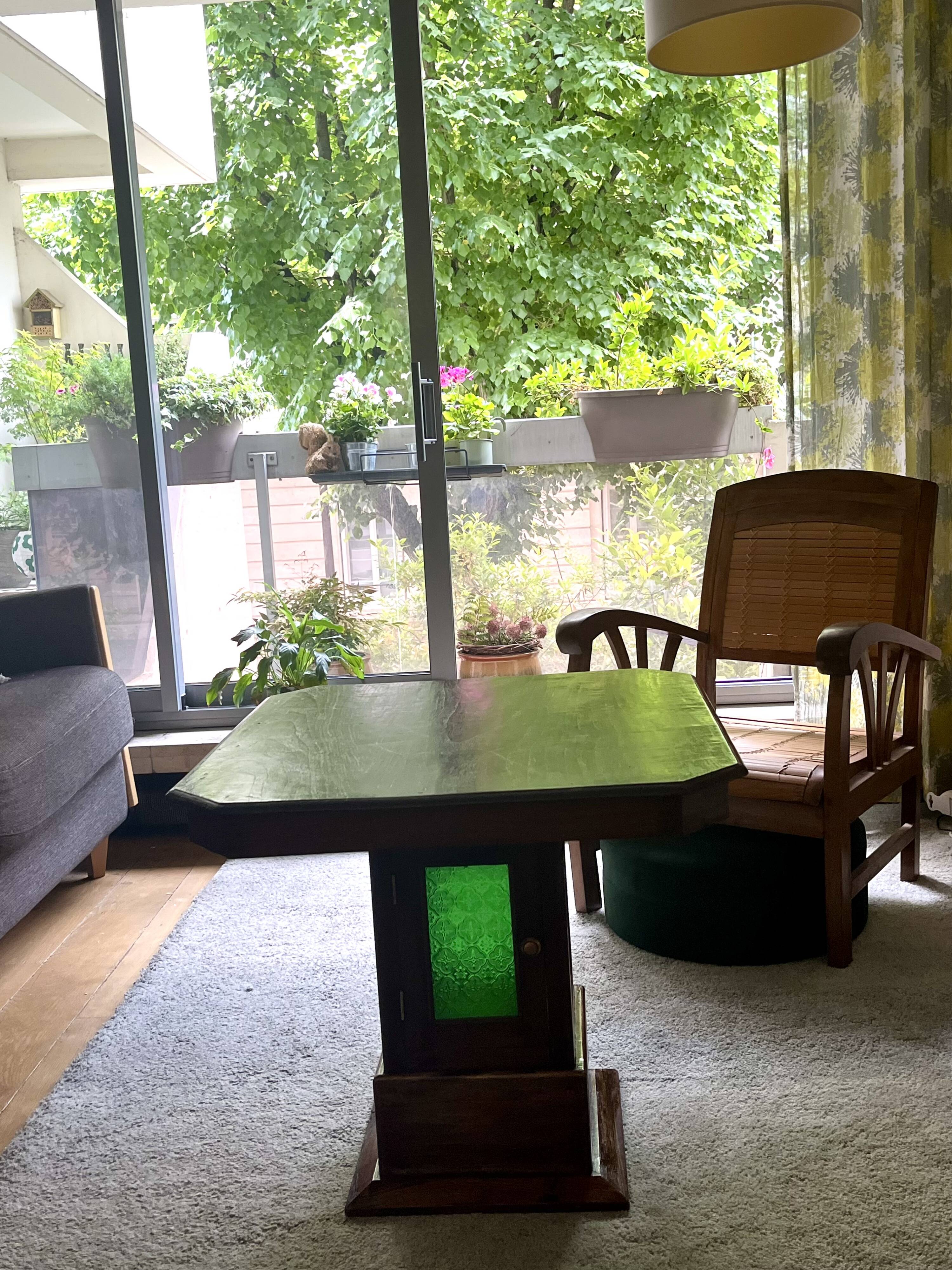 Coffee table - wood and stained glass - Art Deco style