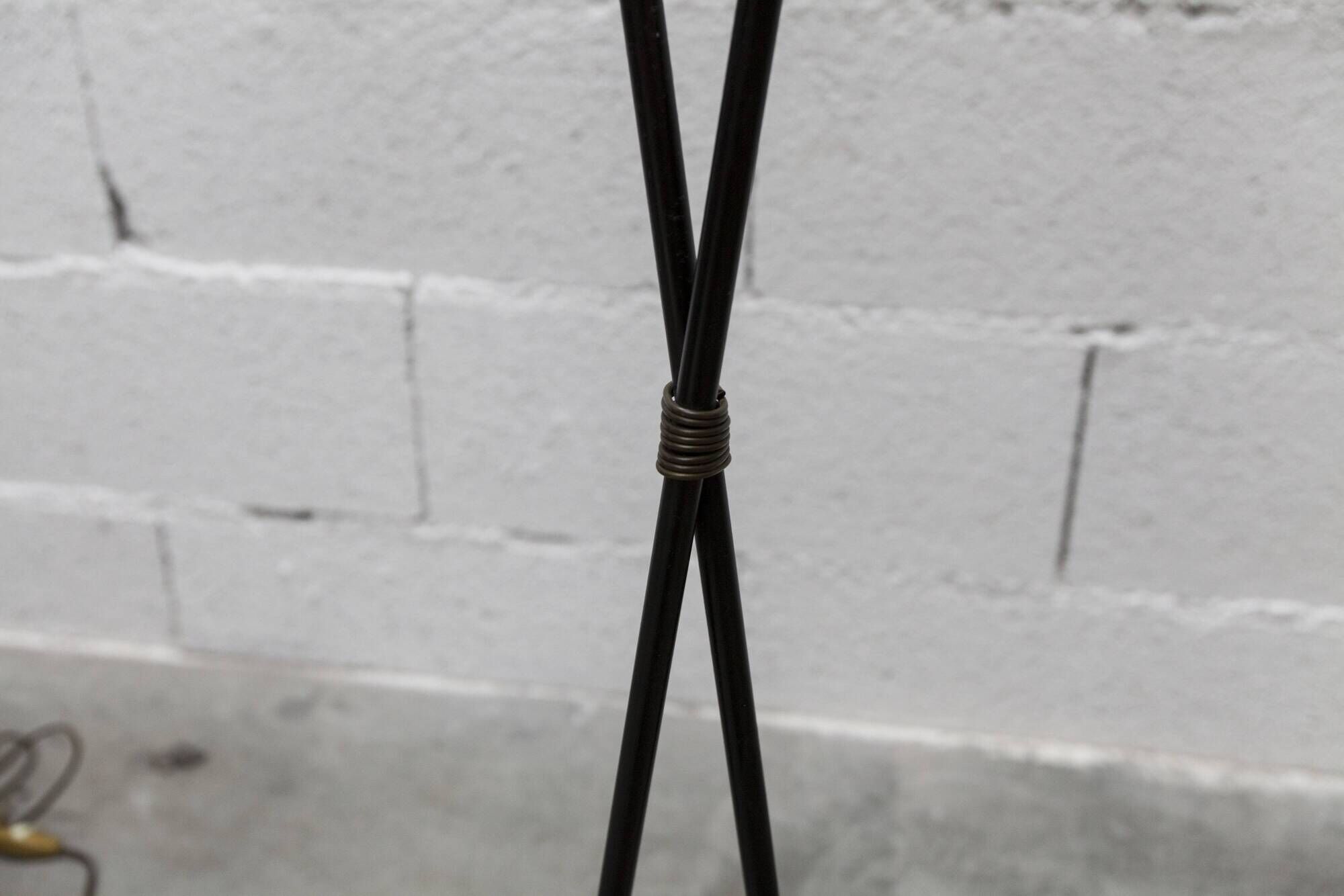 Arlus floor lamp with tripod base and 2 ribbed glass lamps 1950