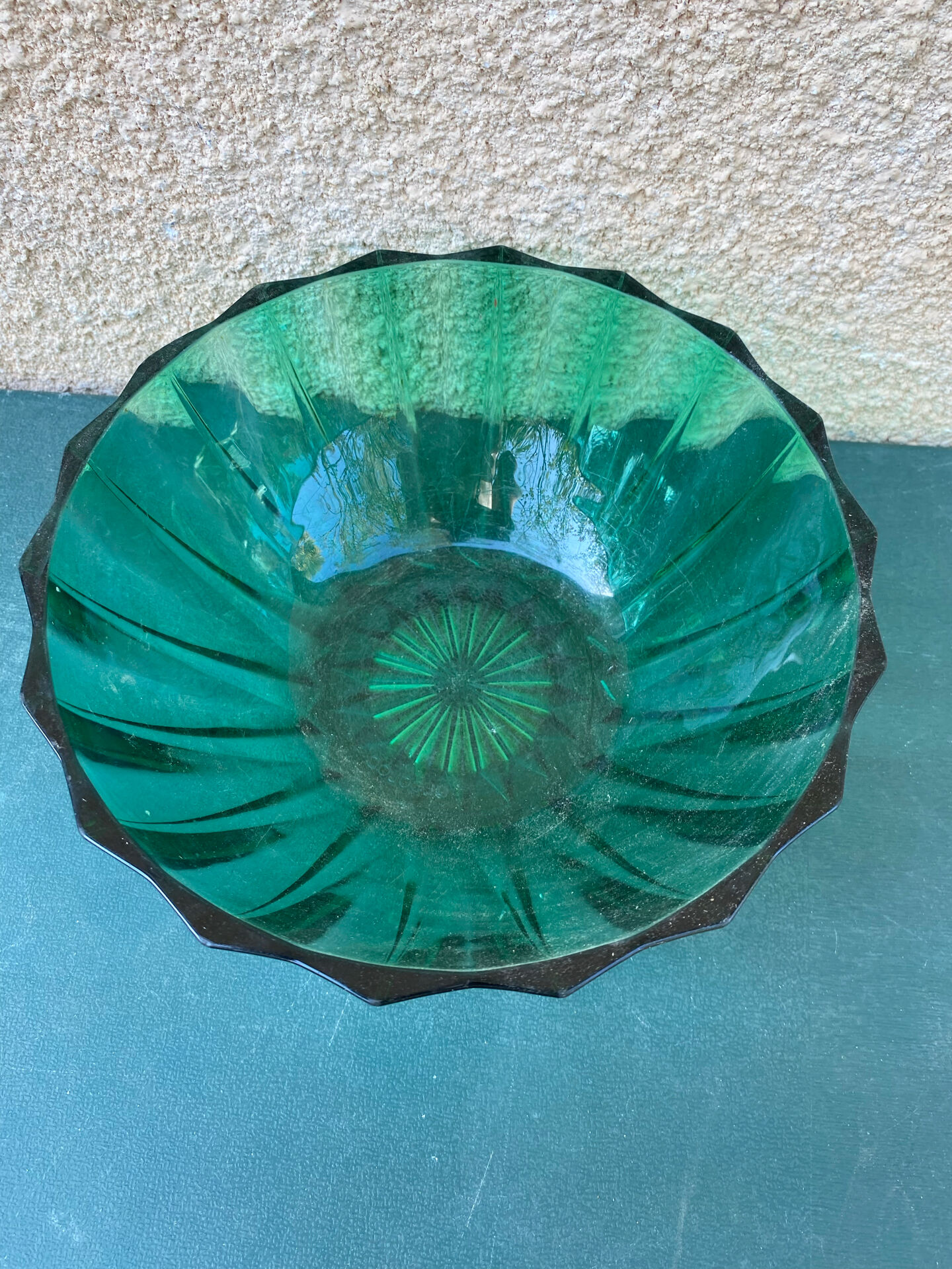 Superbe Coupe / Saladier Vintage en Verre Vert Émeraude
