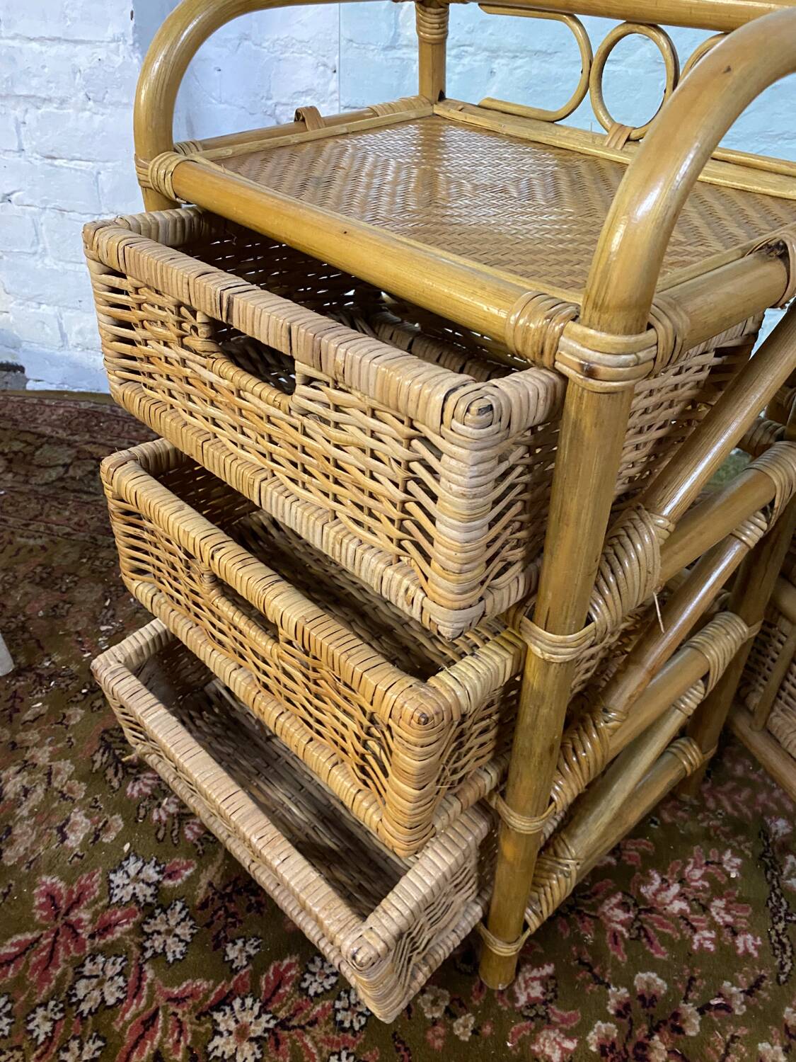 Pair of vintage rattan bedside tables from the 70s