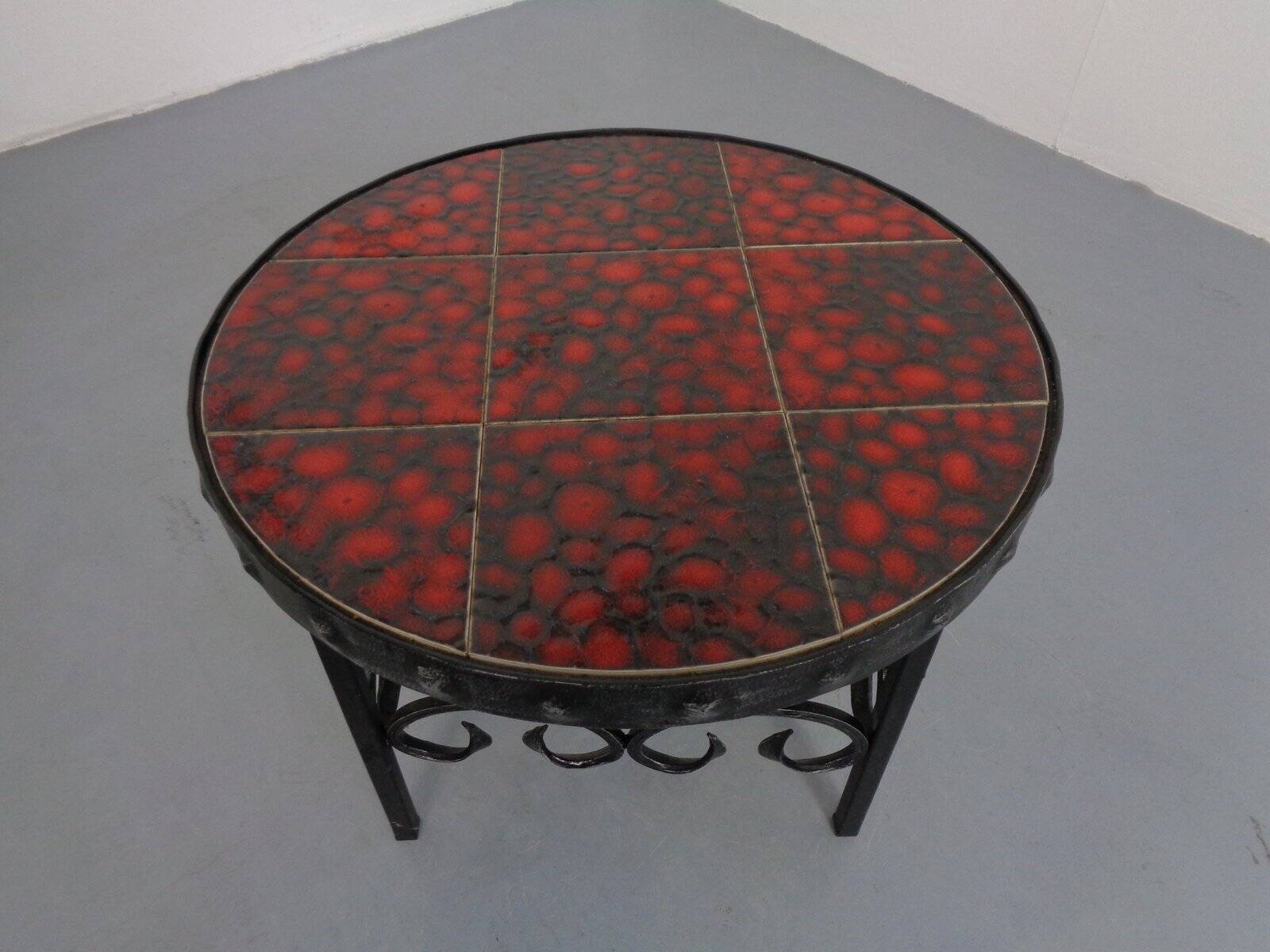 German Brutalist Side Table in Ceramic and Cast Iron, 1960s