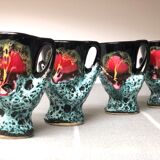 Old coquetiers signed Vallauris Turquoise and Red