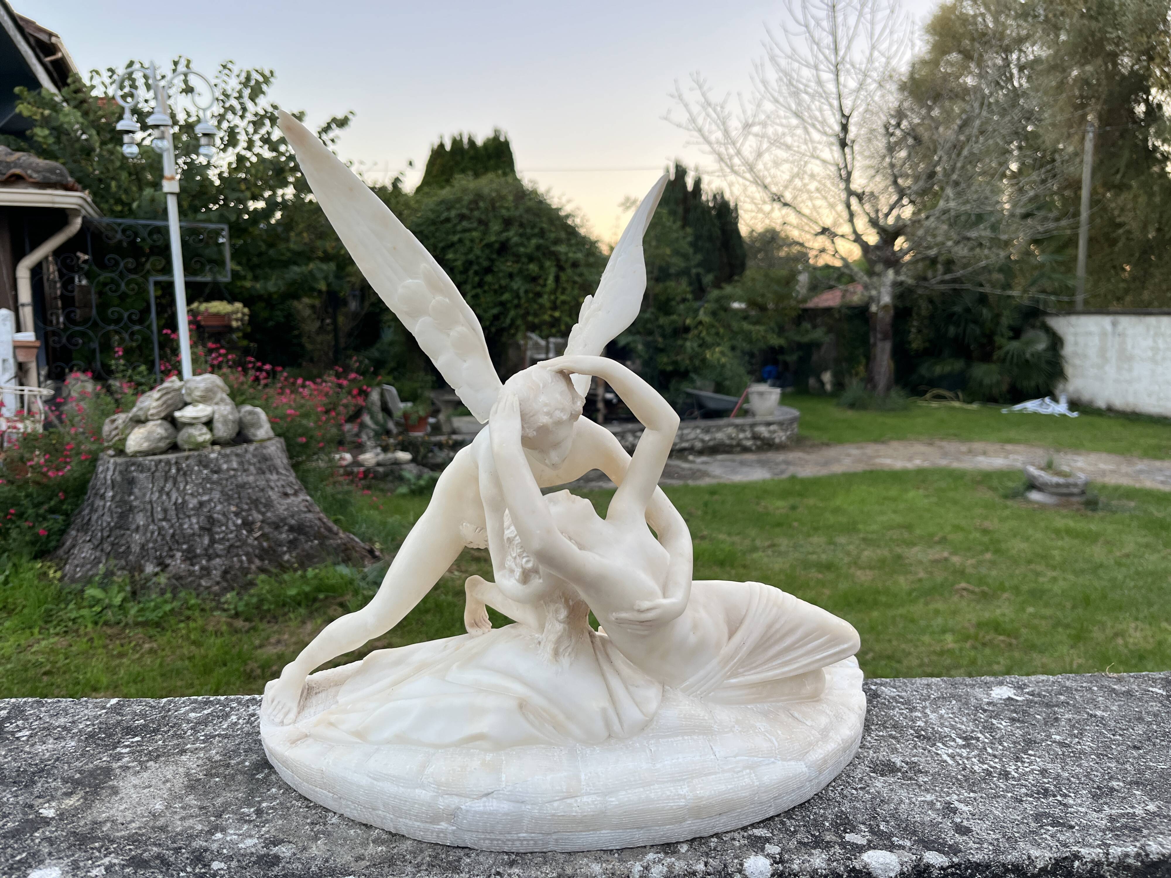 Alabaster sculpture – Psyche revived by Cupid’s kiss – after An