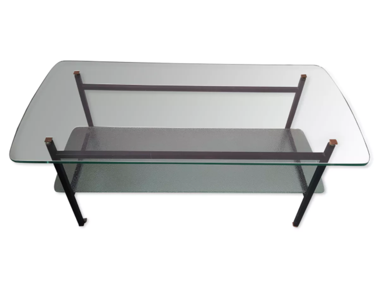 Vintage rectangular glass coffee table