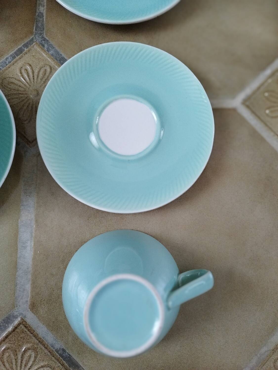 4 large old Fenal Badonviller water green cups