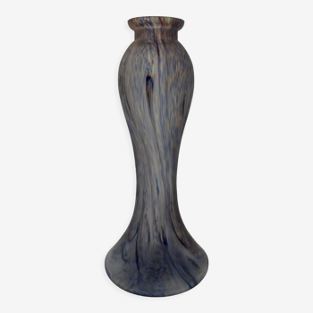 Vase vintage en verre, signé Vianne, bleu-violet