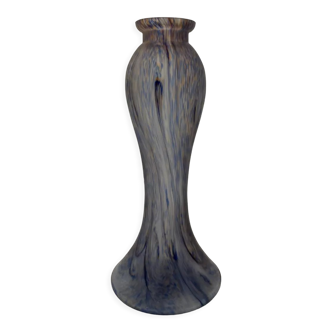 Vase vintage en verre, signé Vianne, bleu-violet
