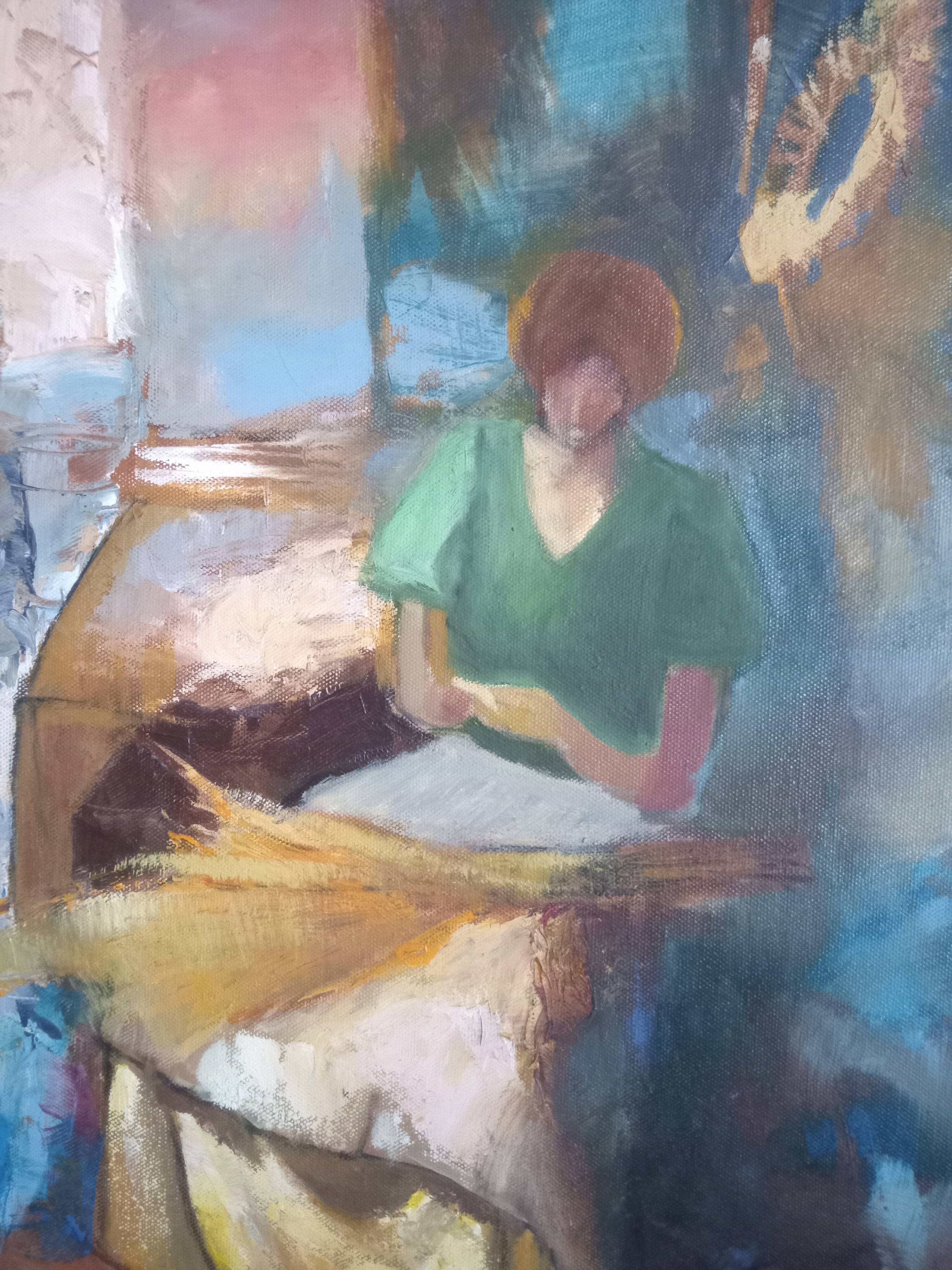 Oil on canvas with woman reading, signed ATGER N